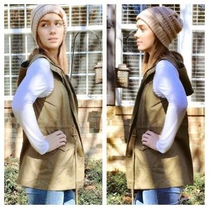 Military Hoodie Vest With Drawstring Waist